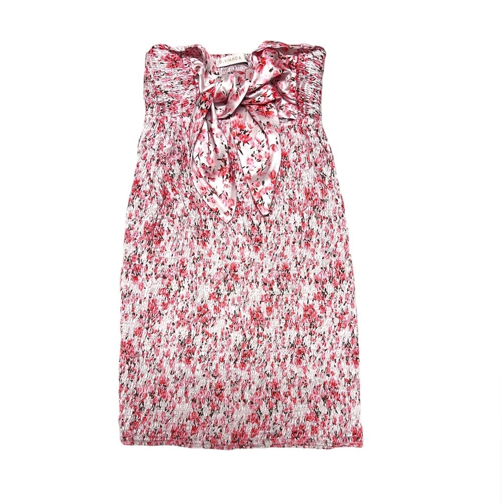O. Vianca Floral Print Strapless Smocked Dress with Bow Detail Size Small